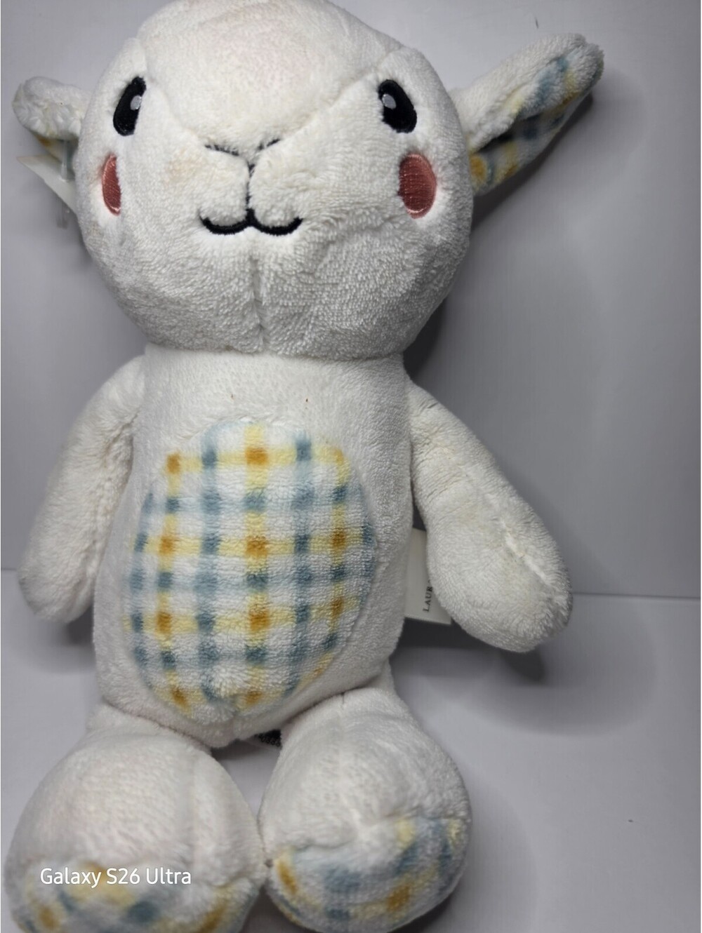 Laura Ashley Lamb Blue Gingham Plaid Plush Stuffed Animal 11"